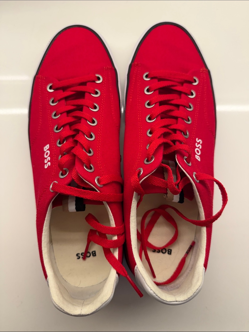Boss Red Canvas Low-Top Sneakers with White Accents